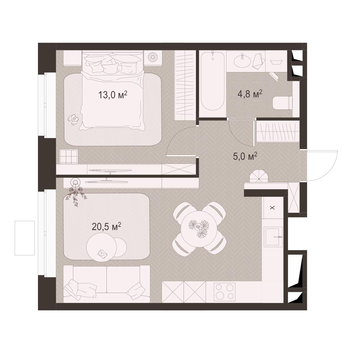 1-комнатная 43 м2 в ЖК Гранд Комфорт-3 корпус null этаж 4