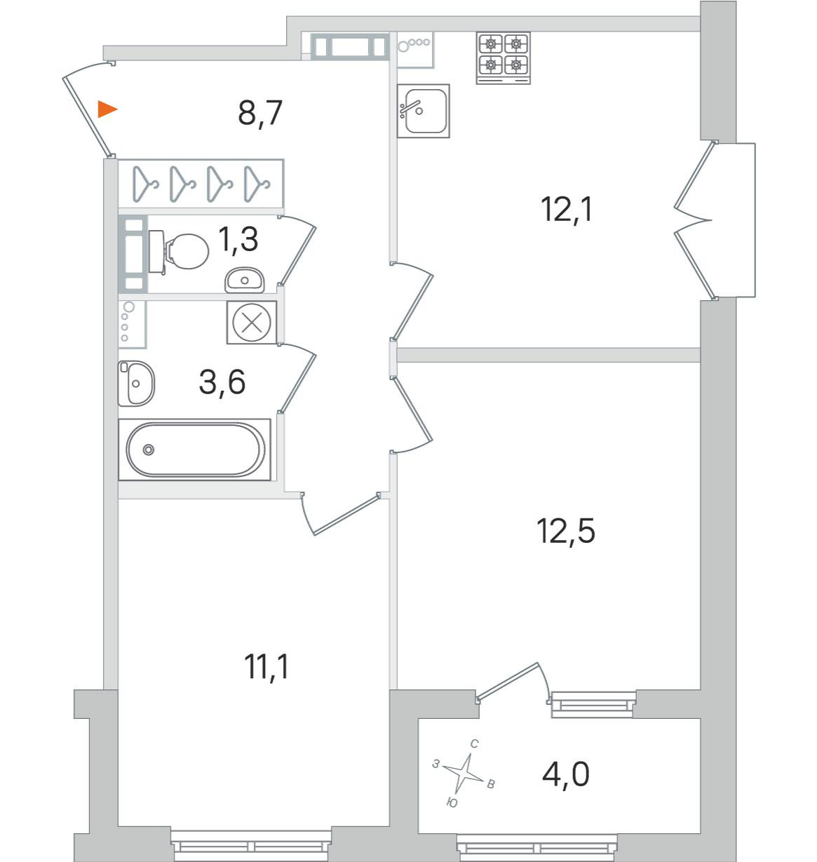 2-комнатная 51 м2 в ЖК Дубровский корпус null этаж 4