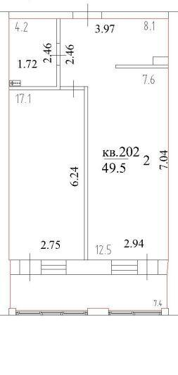 2-комнатная 49.5 м2 в ЖК undefined корпус null этаж 10