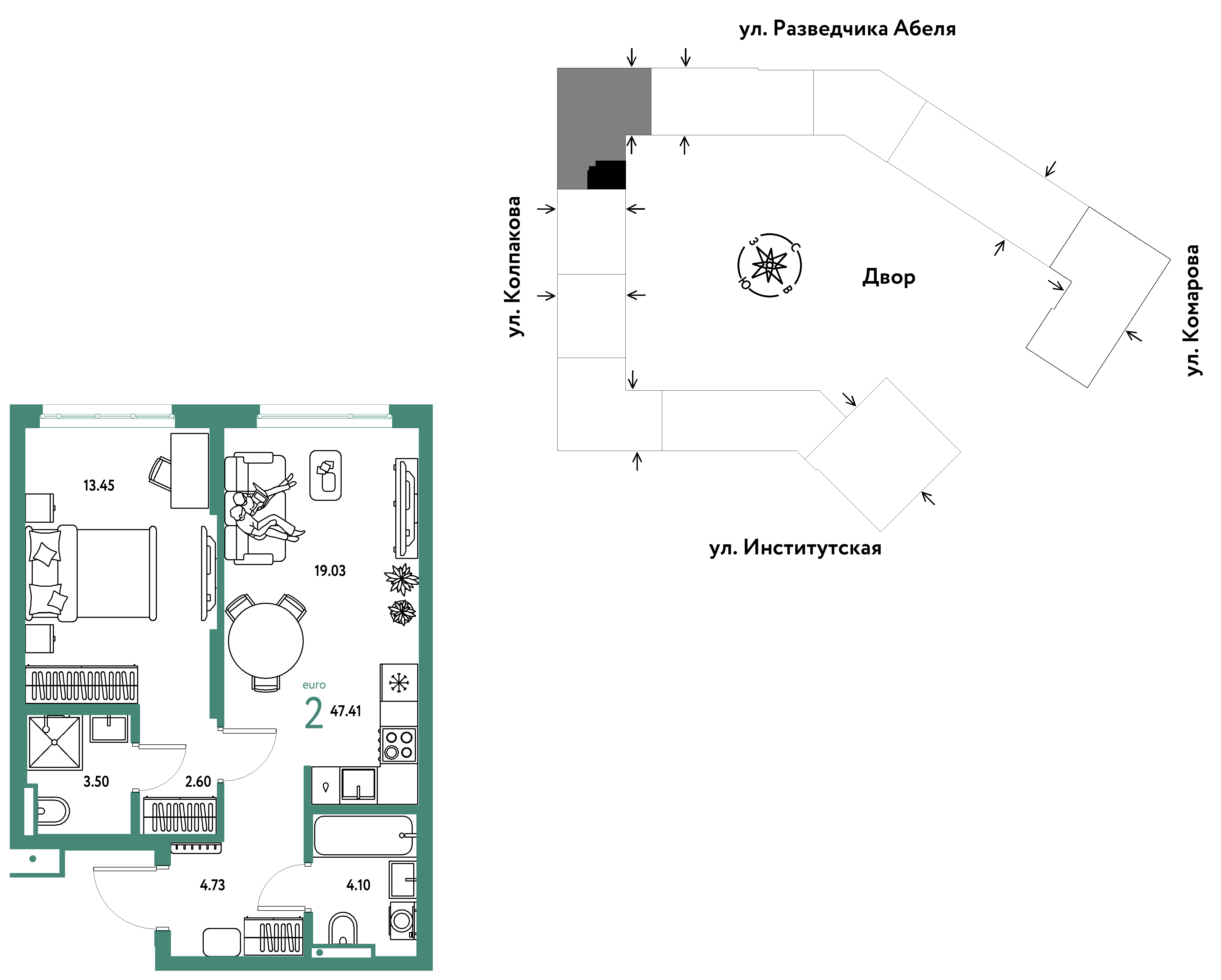 Студия 47 м2 в ЖК Страна.Парковая корпус null этаж 4