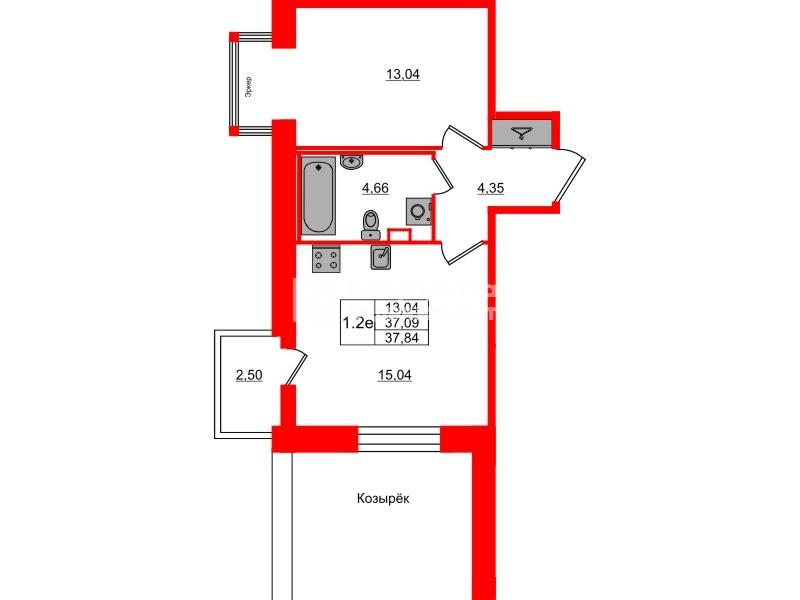 1-комнатная 37 м2 в ЖК Setl Лофт корпус null этаж 2