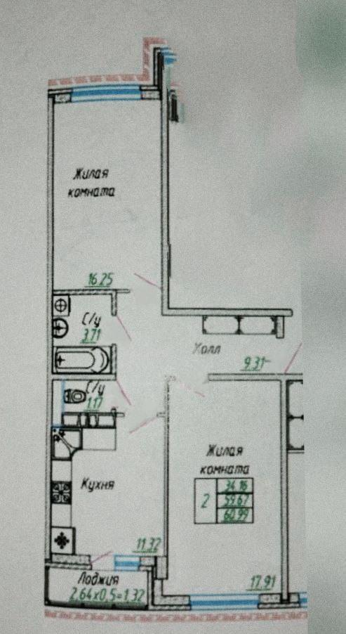 2-комнатная 60.2 м2 в ЖК undefined корпус null этаж 5