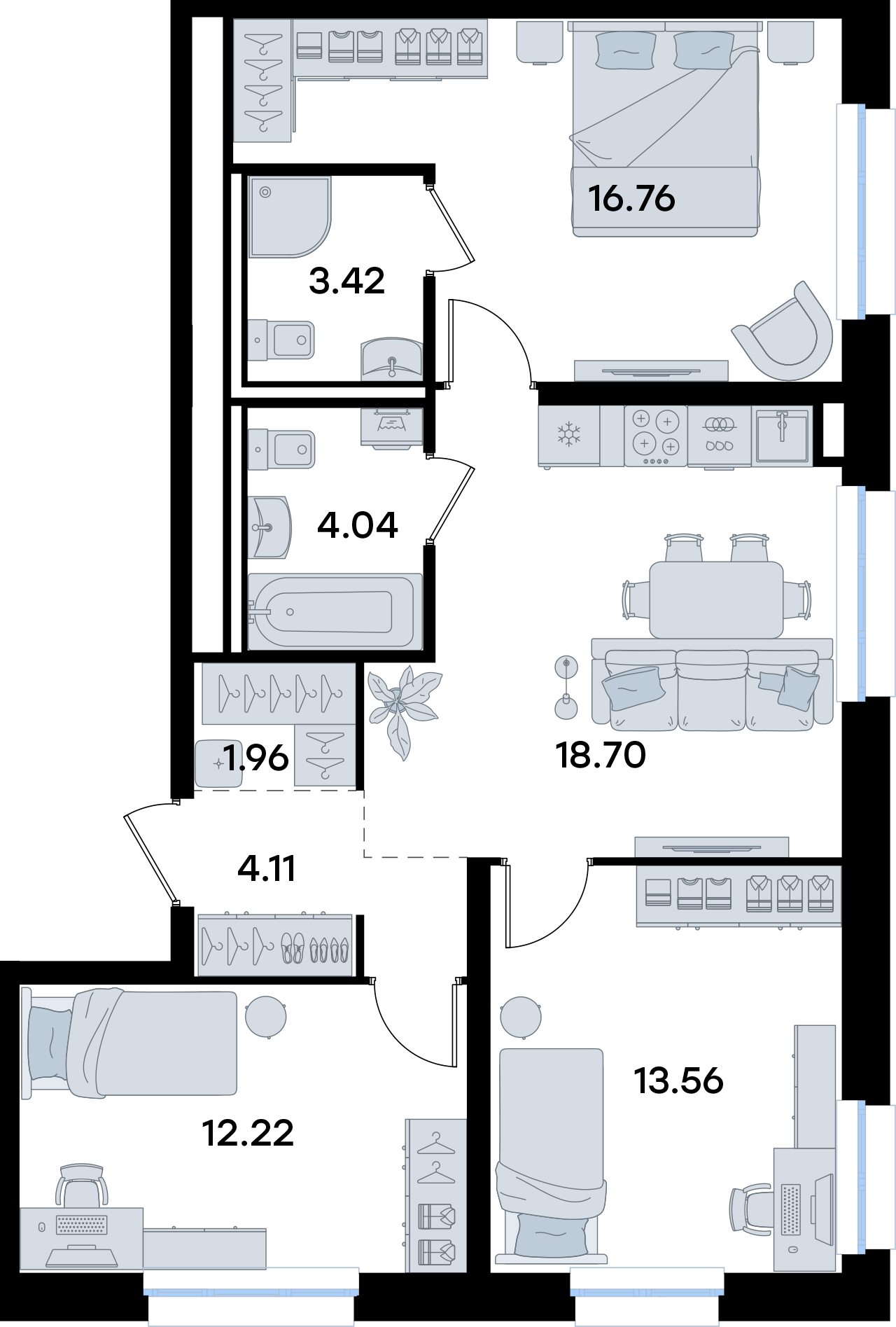 3-комнатная 74 м2 в ЖК GloraX Экосити корпус null этаж 6