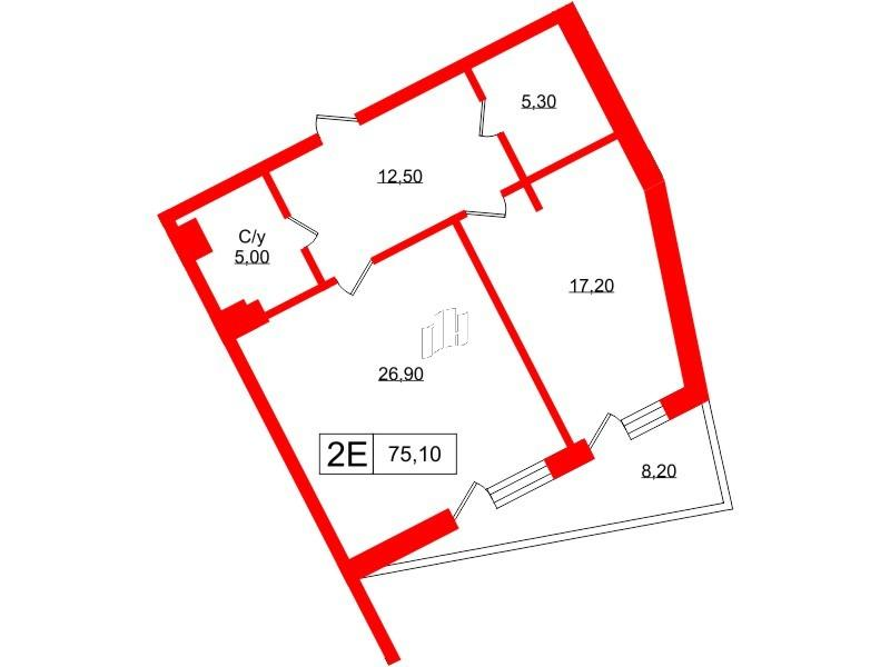 1-комнатная 74 м2 в ЖК Princesse Royal корпус null этаж 6