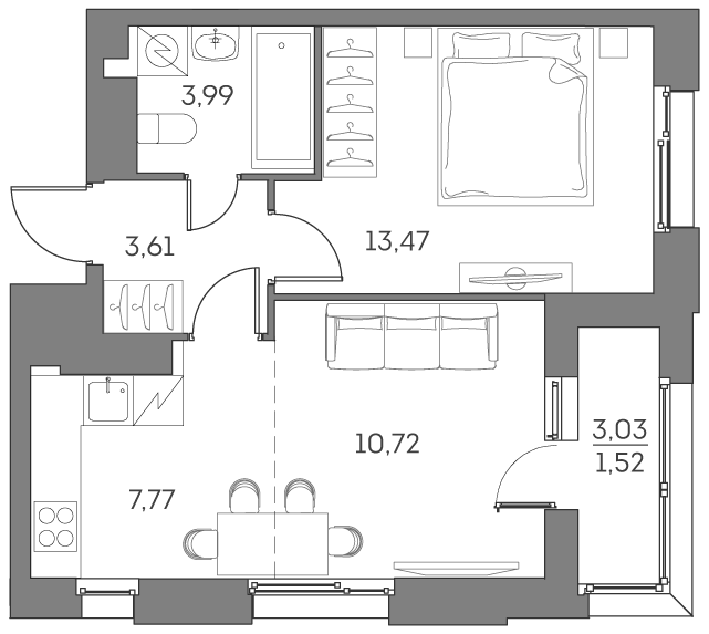 Студия 41 м2 в ЖК Аквилон Beside 2.0 корпус null этаж 25