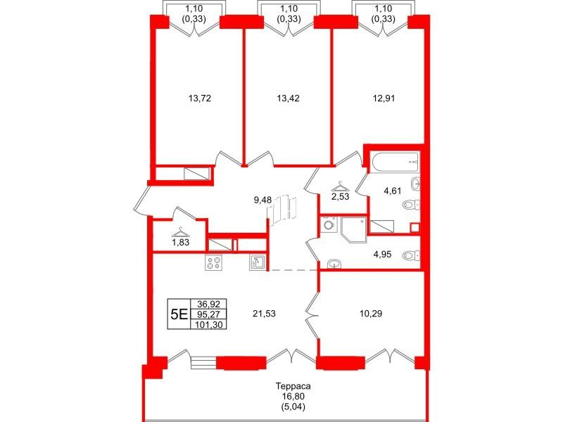 4-комнатная 101 м2 в ЖК Айди Петроградская корпус null этаж 6