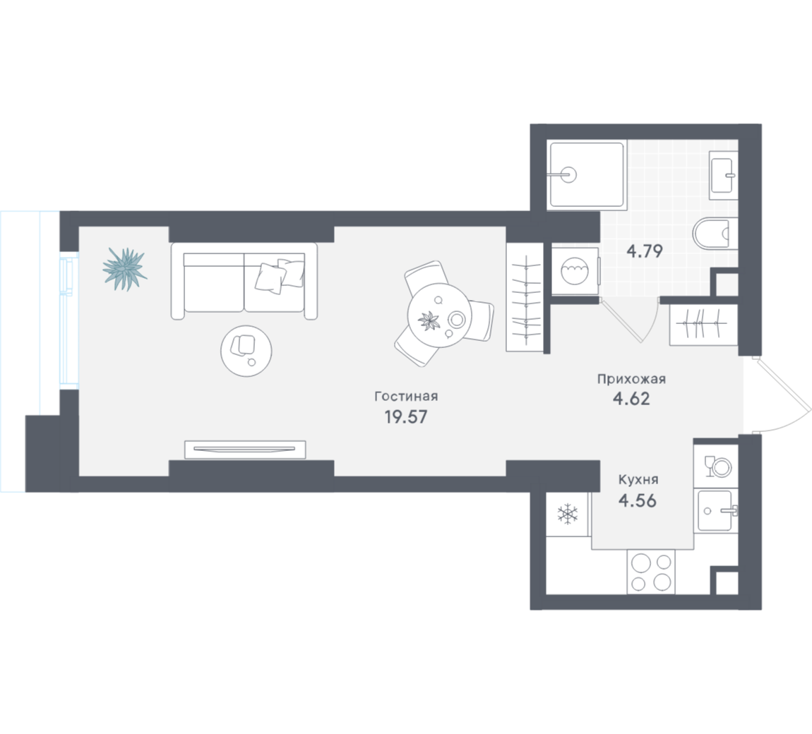 Студия 33 м2 в ЖК Solos корпус null этаж 7