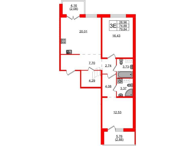 2-комнатная 80 м2 в ЖК IQ Гатчина корпус null этаж 8