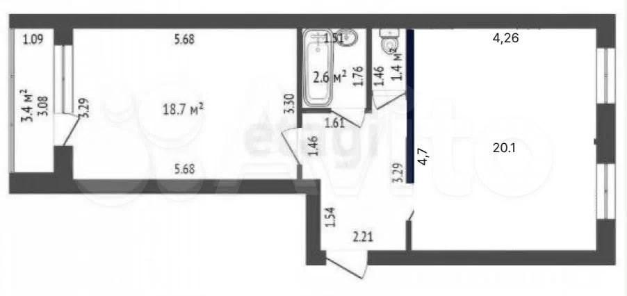 2-комнатная 50.5 м2 в ЖК undefined корпус null этаж 3