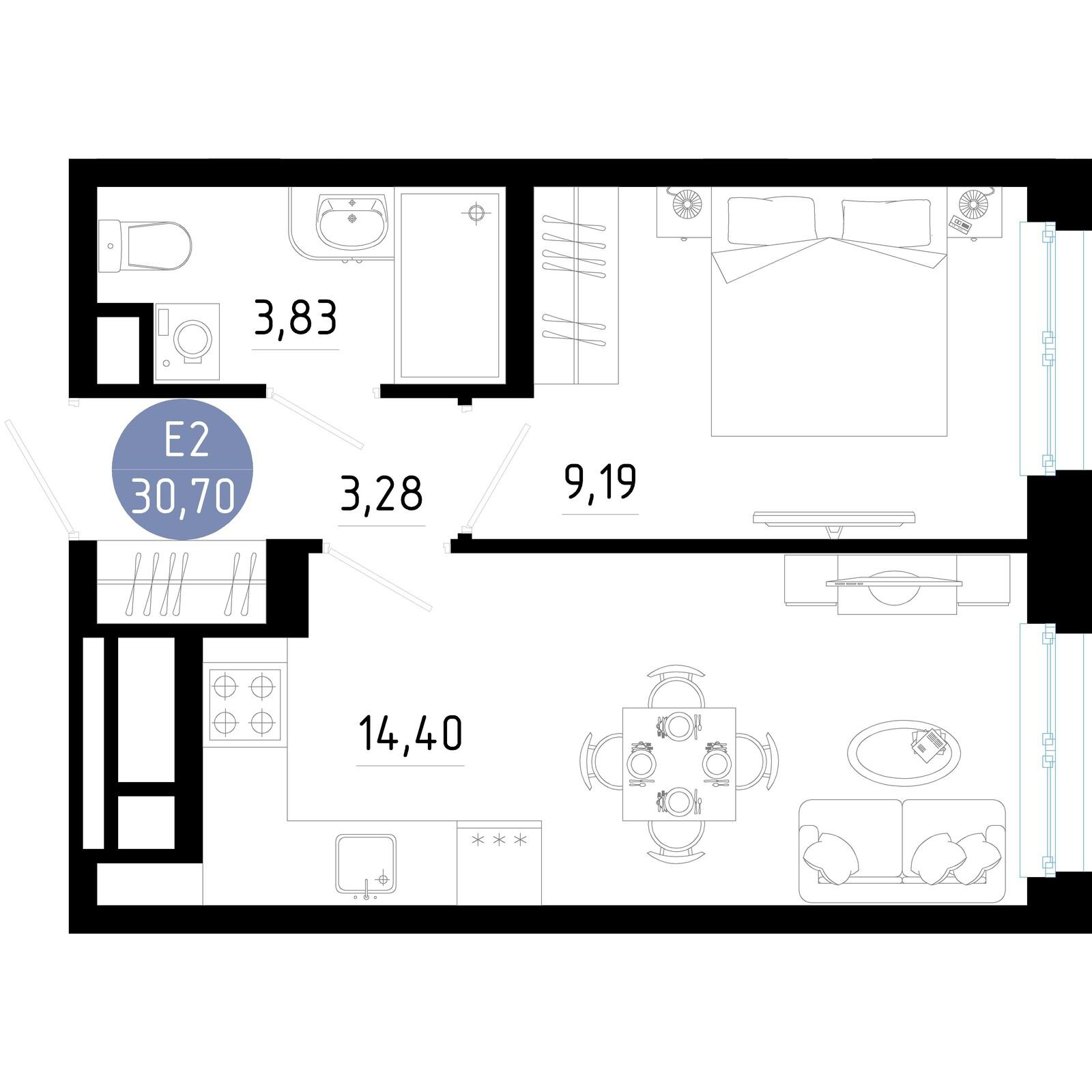 1-комнатная 30 м2 в ЖК Живи корпус null этаж 4