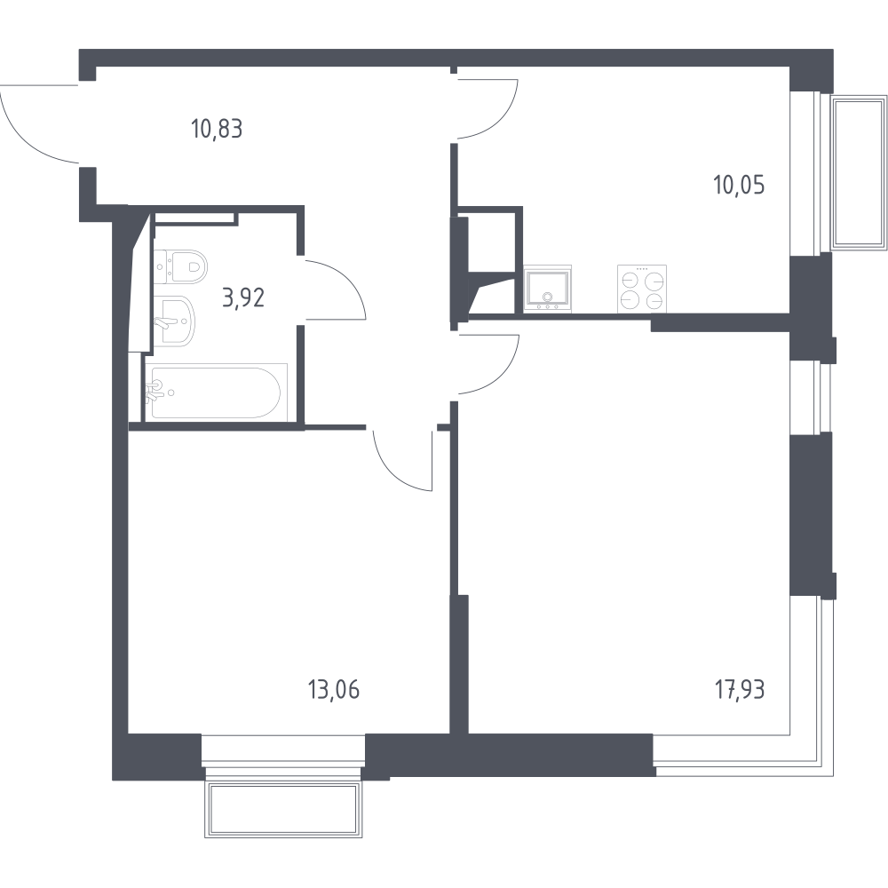 2-комнатная 55 м2 в ЖК Долина Яузы корпус null этаж 3