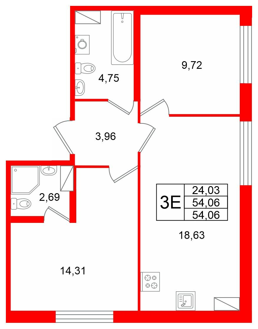 2-комнатная 54 м2 в ЖК Квартал Заречье корпус null этаж 4