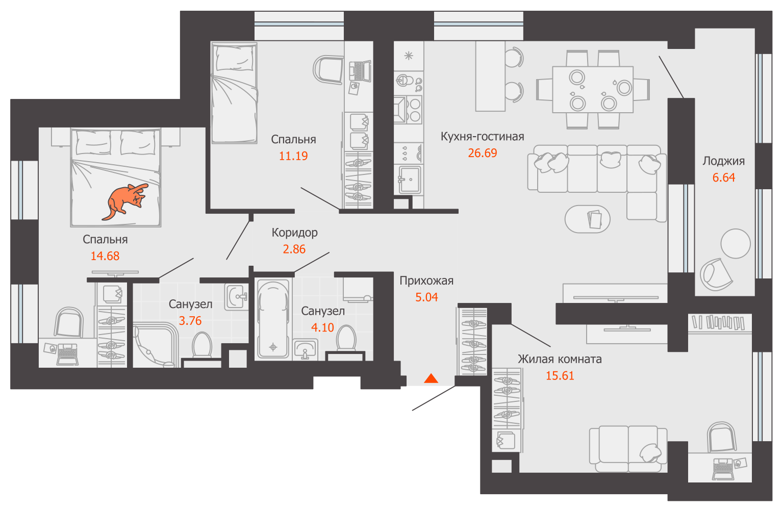 4-комнатная 87 м2 в ЖК Камаполис корпус null этаж 5
