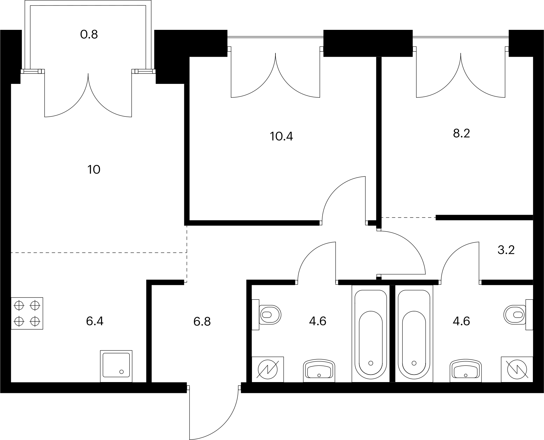 2-комнатная 55 м2 в ЖК Лермонтовский 54 корпус null этаж 7