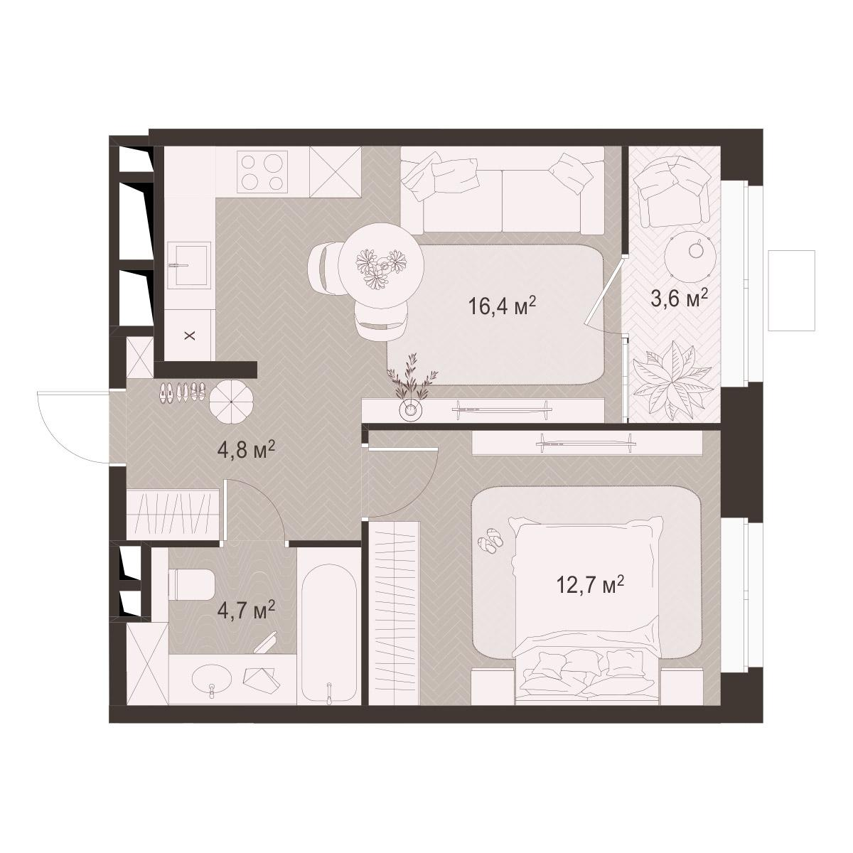 1-комнатная 42 м2 в ЖК Гранд Комфорт-3 корпус null этаж 13
