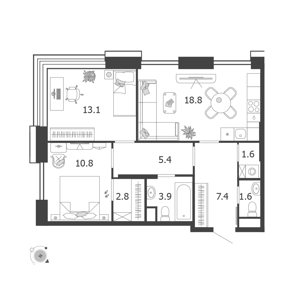 2-комнатная 65 м2 в ЖК Voxhall корпус null этаж 5
