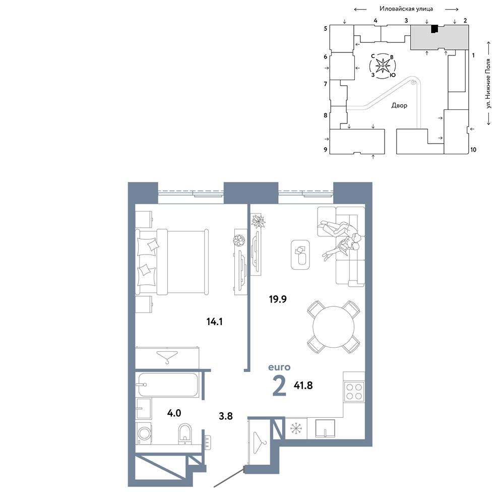 2-комнатная 41 м2 в ЖК Страна.Заречная корпус null этаж 27