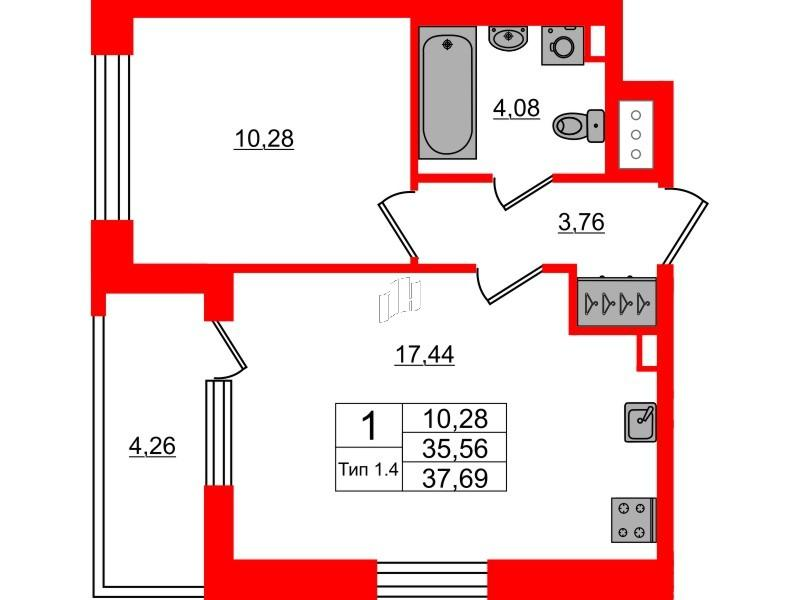 1-комнатная 35 м2 в ЖК Setl Ривьера корпус null этаж 5