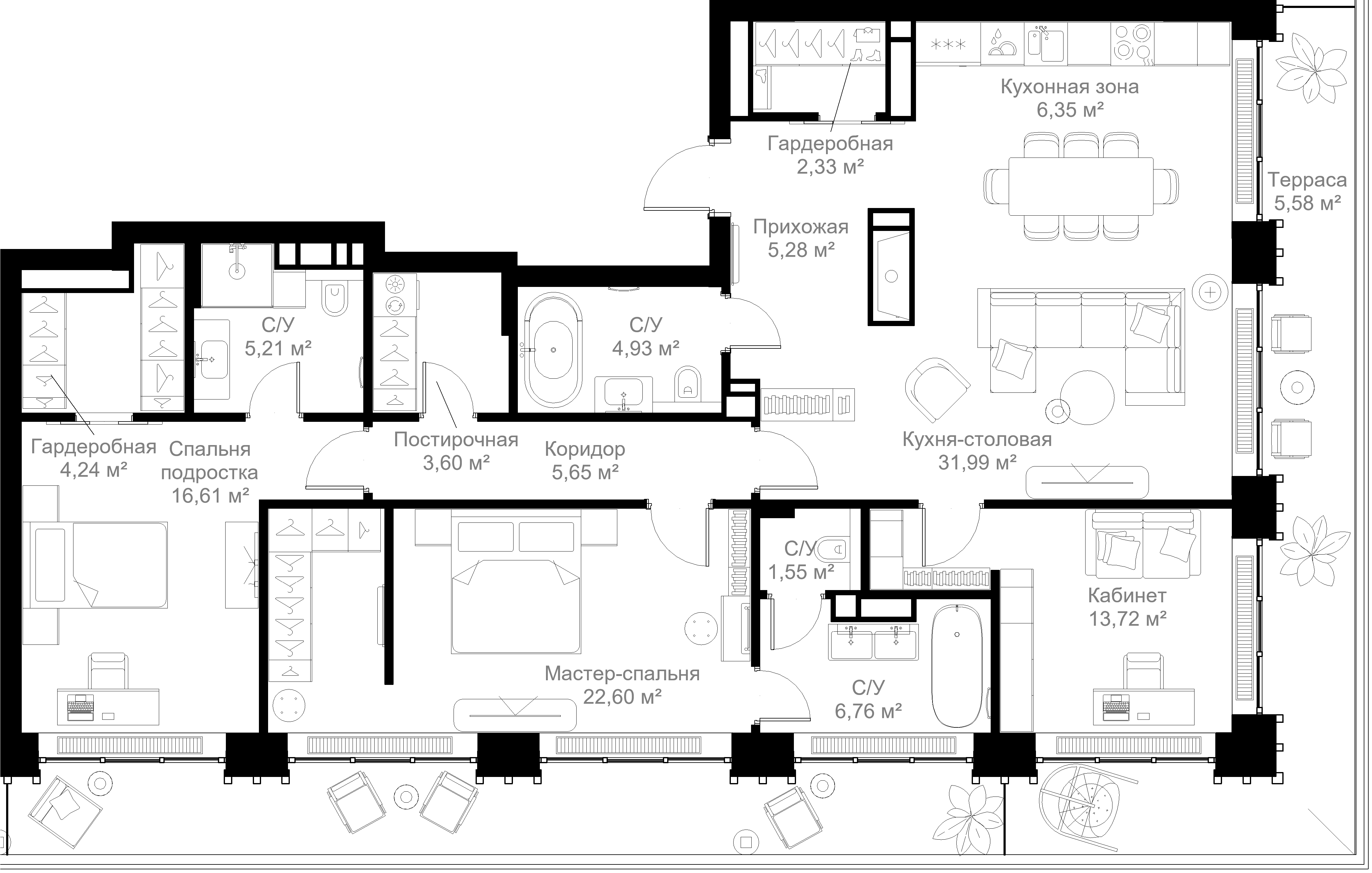 3-комнатная 141 м2 в ЖК МЫС корпус null этаж 6