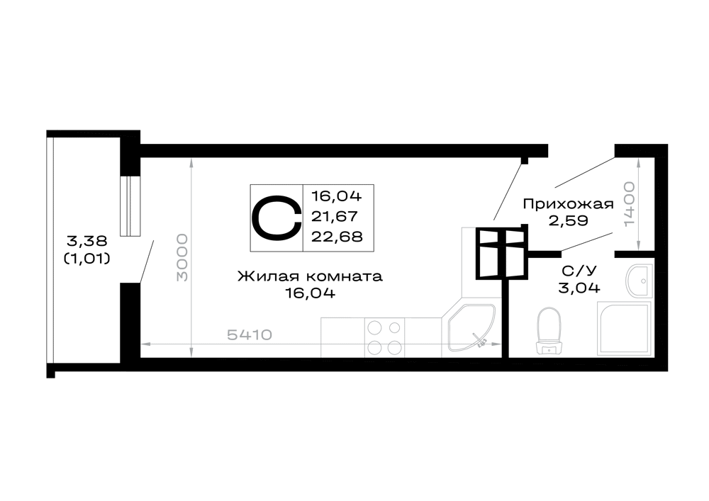 Студия 22 м2 в ЖК Горные высоты корпус null этаж 11