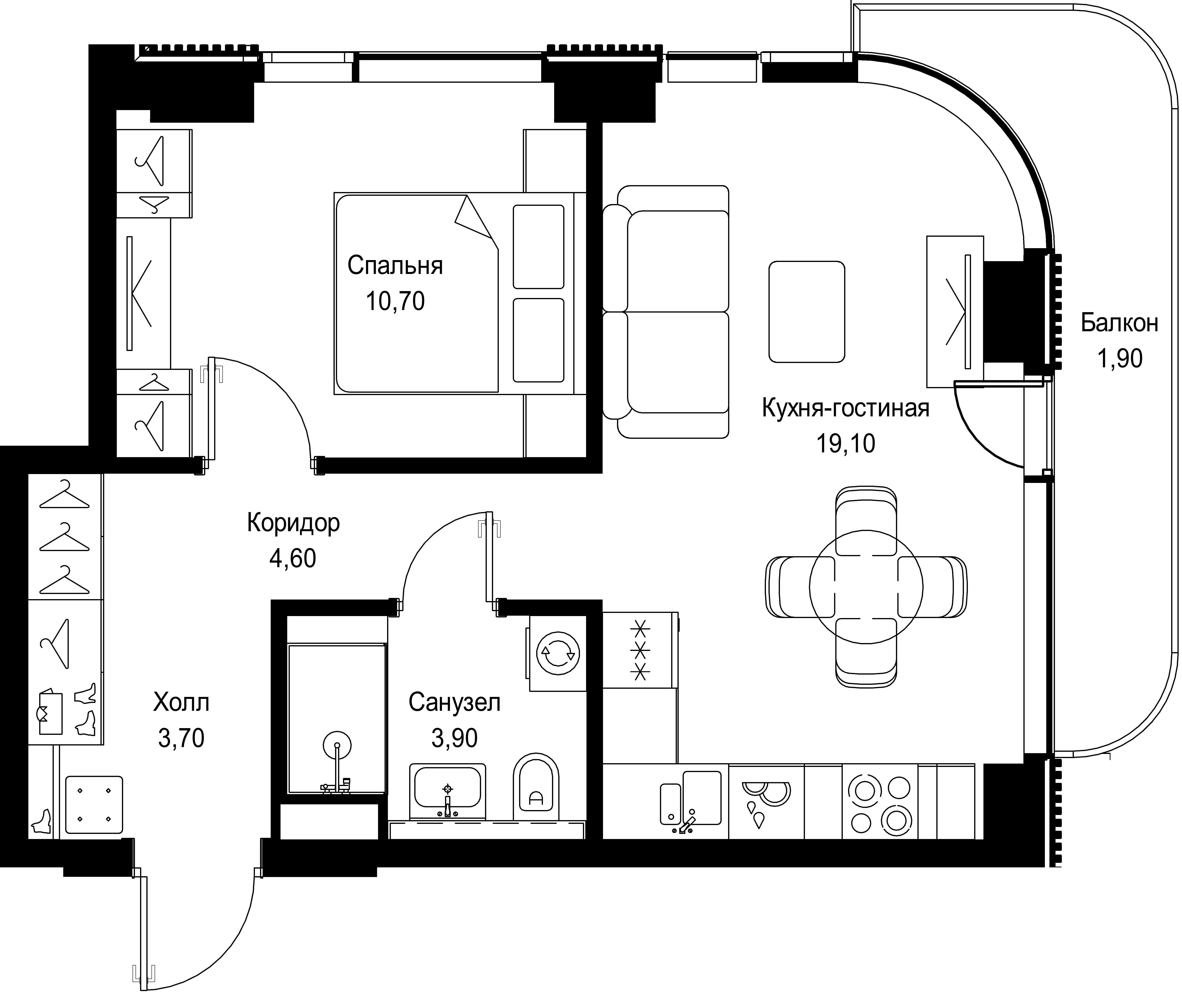 1-комнатная 43 м2 в ЖК Cityzen корпус null этаж 10