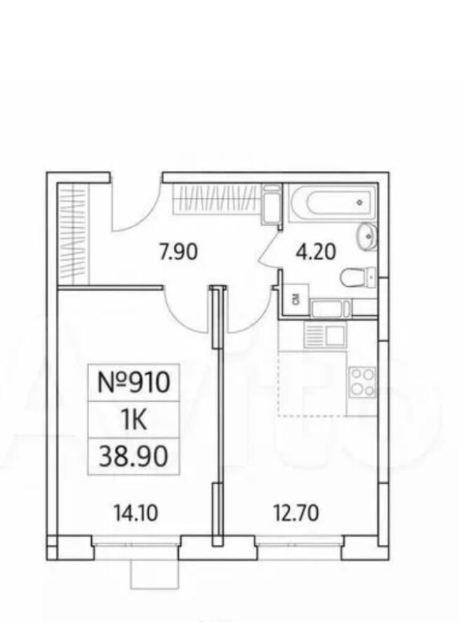 1-комнатная 38.9 м2 в ЖК undefined корпус null этаж 14