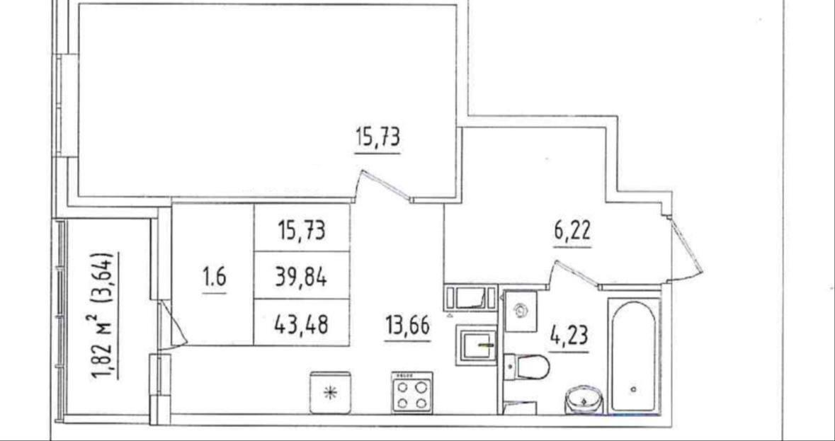 1-комнатная 39.6 м2 в ЖК undefined корпус null этаж 3