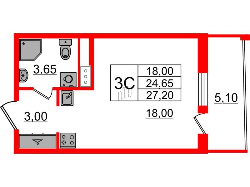 Студия 24 м2 в ЖК Бионика Заповедная корпус null этаж 7