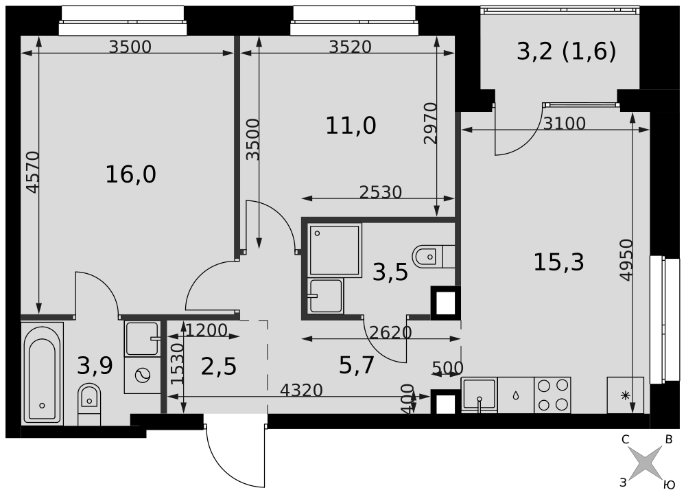 3-комнатная 59 м2 в ЖК Симоновский Вал корпус null этаж 2