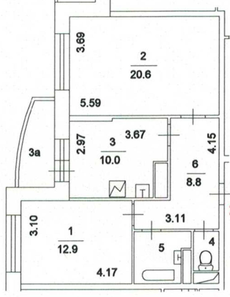 2-комнатная 58.5 м2 в ЖК undefined корпус null этаж 5