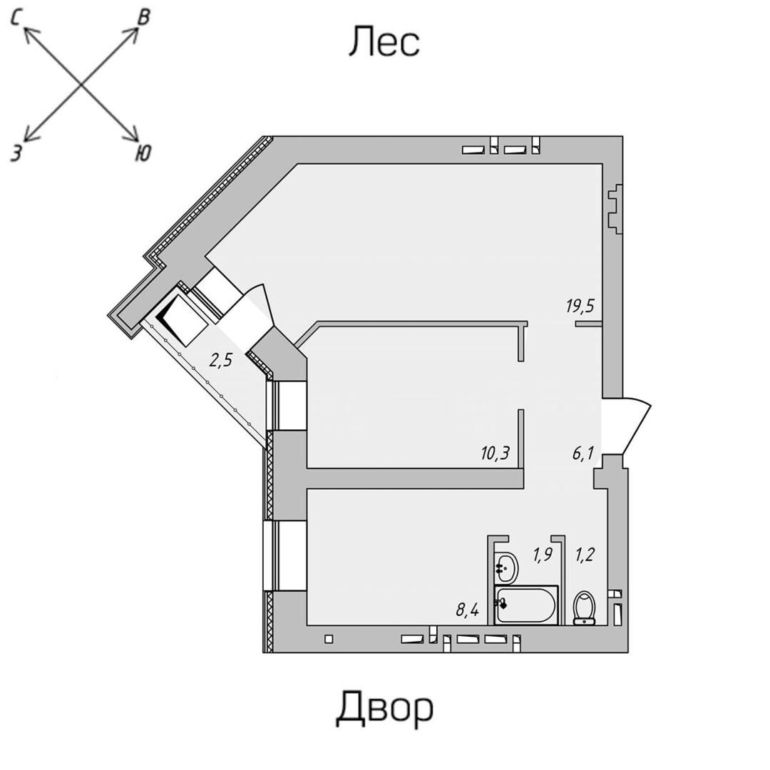 2-комнатная 48.6 м2 в ЖК undefined корпус null этаж 4