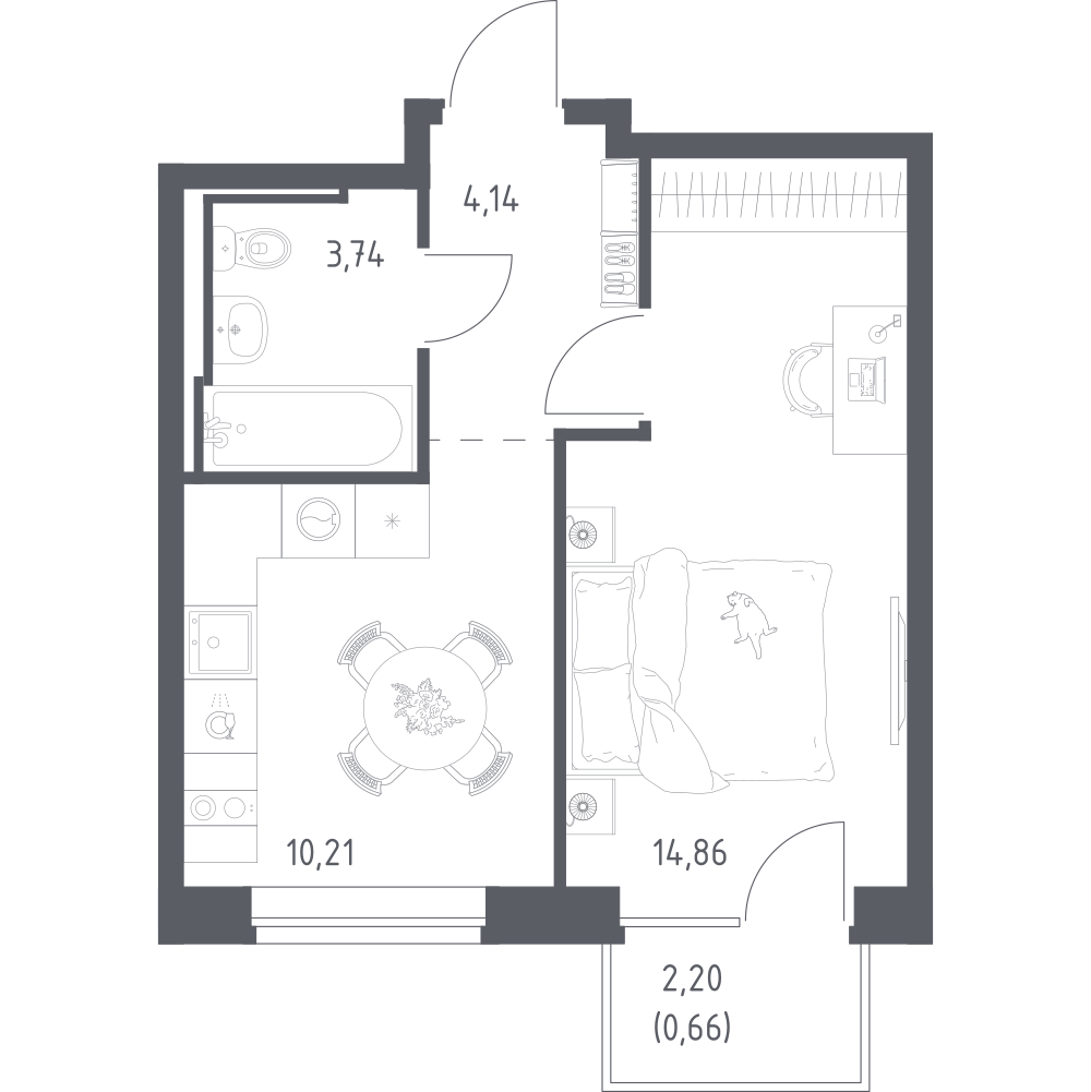 1-комнатная 33 м2 в ЖК Живи! В Рыбацком корпус null этаж 20