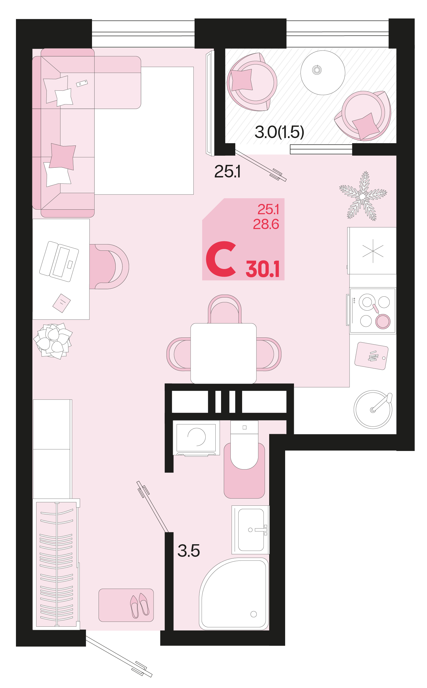 Студия 30 м2 в ЖК Первое место корпус null этаж 16