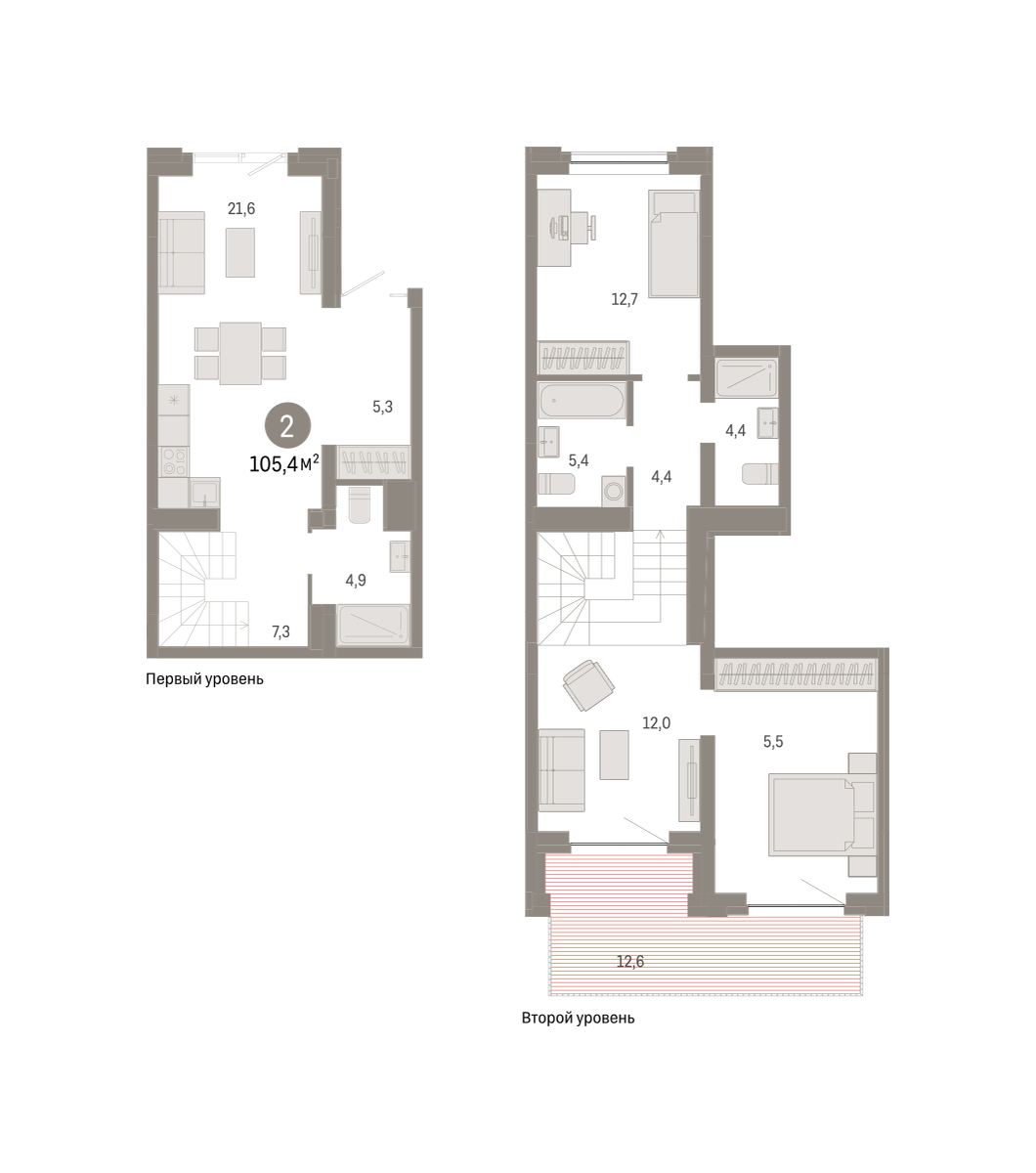 2-комнатная 107 м2 в ЖК Речной порт корпус null этаж 1