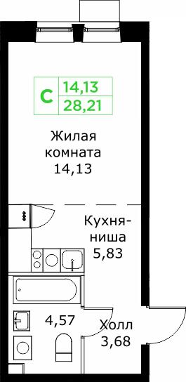 Студия 28 м2 в ЖК Кит корпус null этаж 22