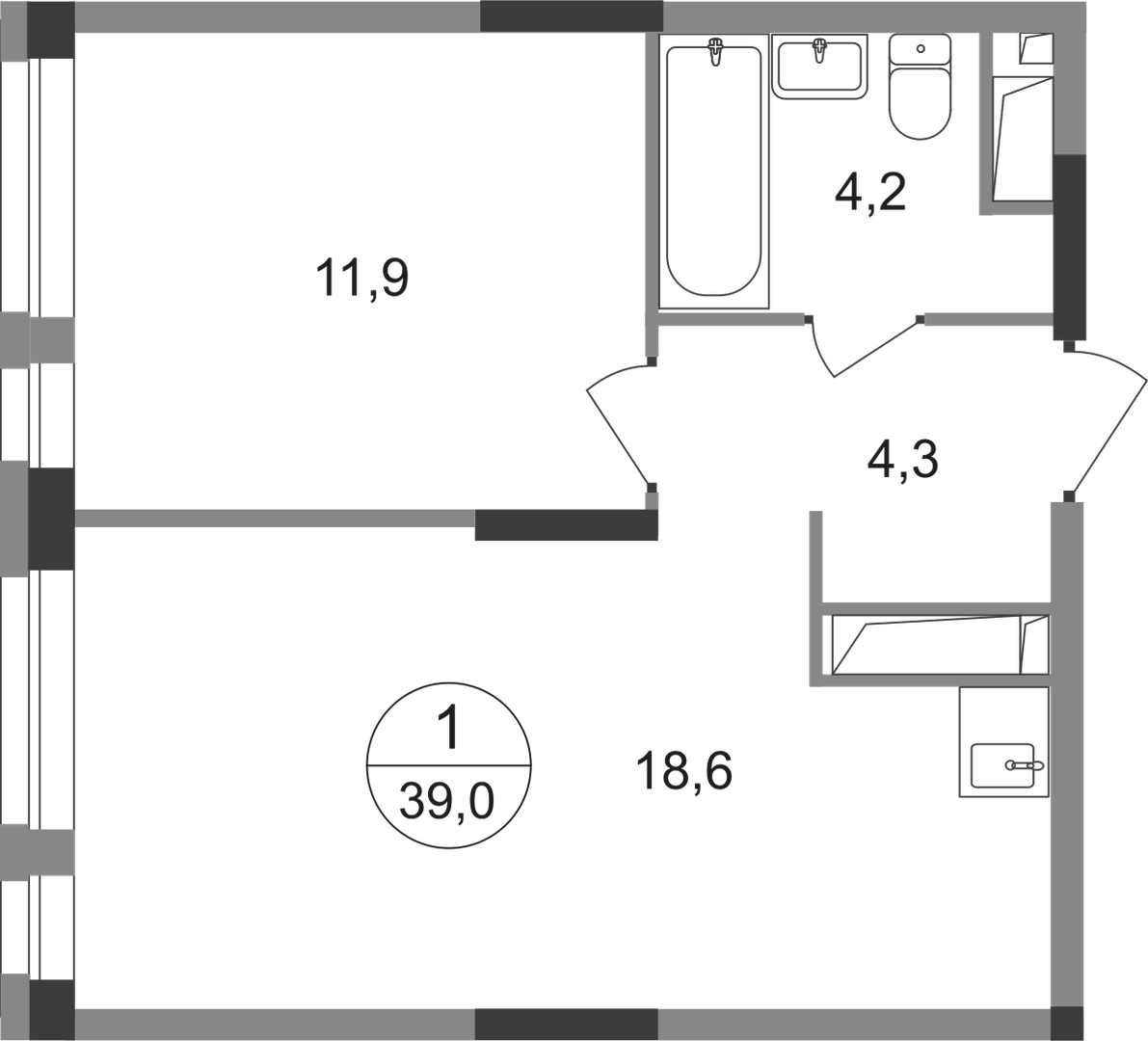 1-комнатная 39 м2 в ЖК Первый Московский корпус null этаж 14