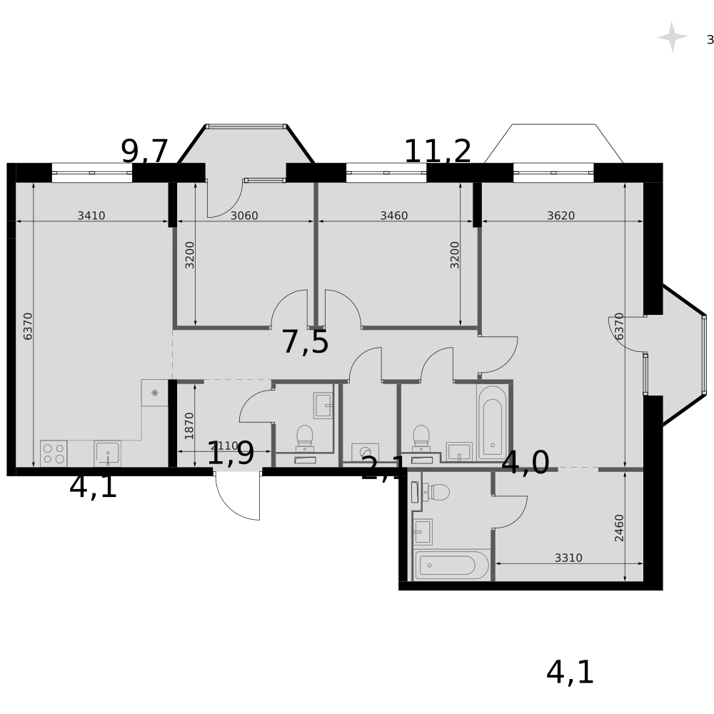 4-комнатная 97 м2 в ЖК Фриссон корпус null этаж 10