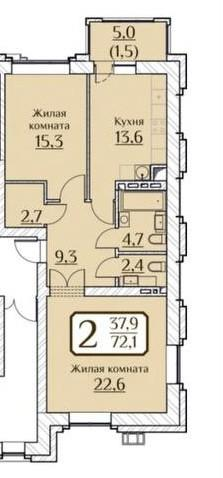 2-комнатная 71.2 м2 в ЖК undefined корпус null этаж 7