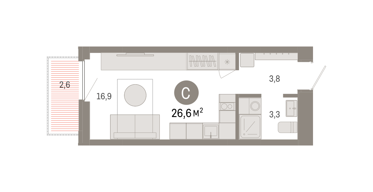 Студия 26 м2 в ЖК Зарека корпус null этаж 12