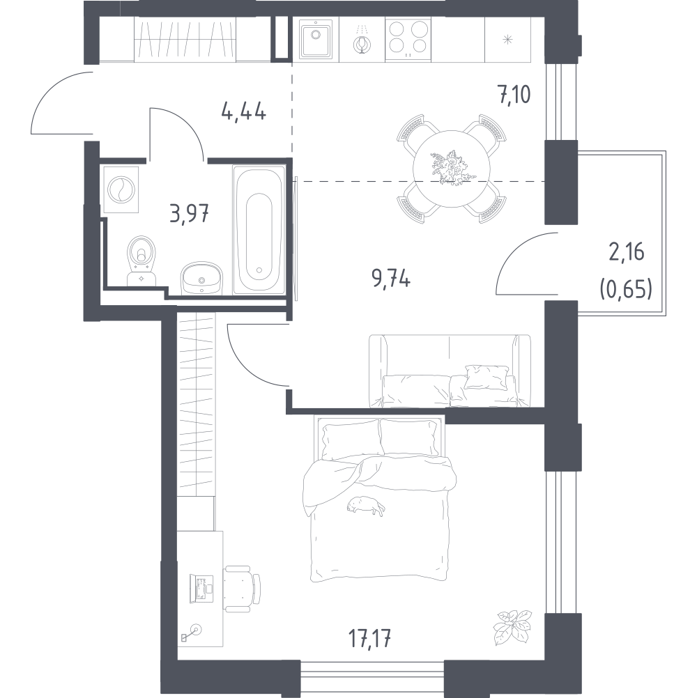 Студия 43 м2 в ЖК Рябиновая Роща корпус null этаж 16