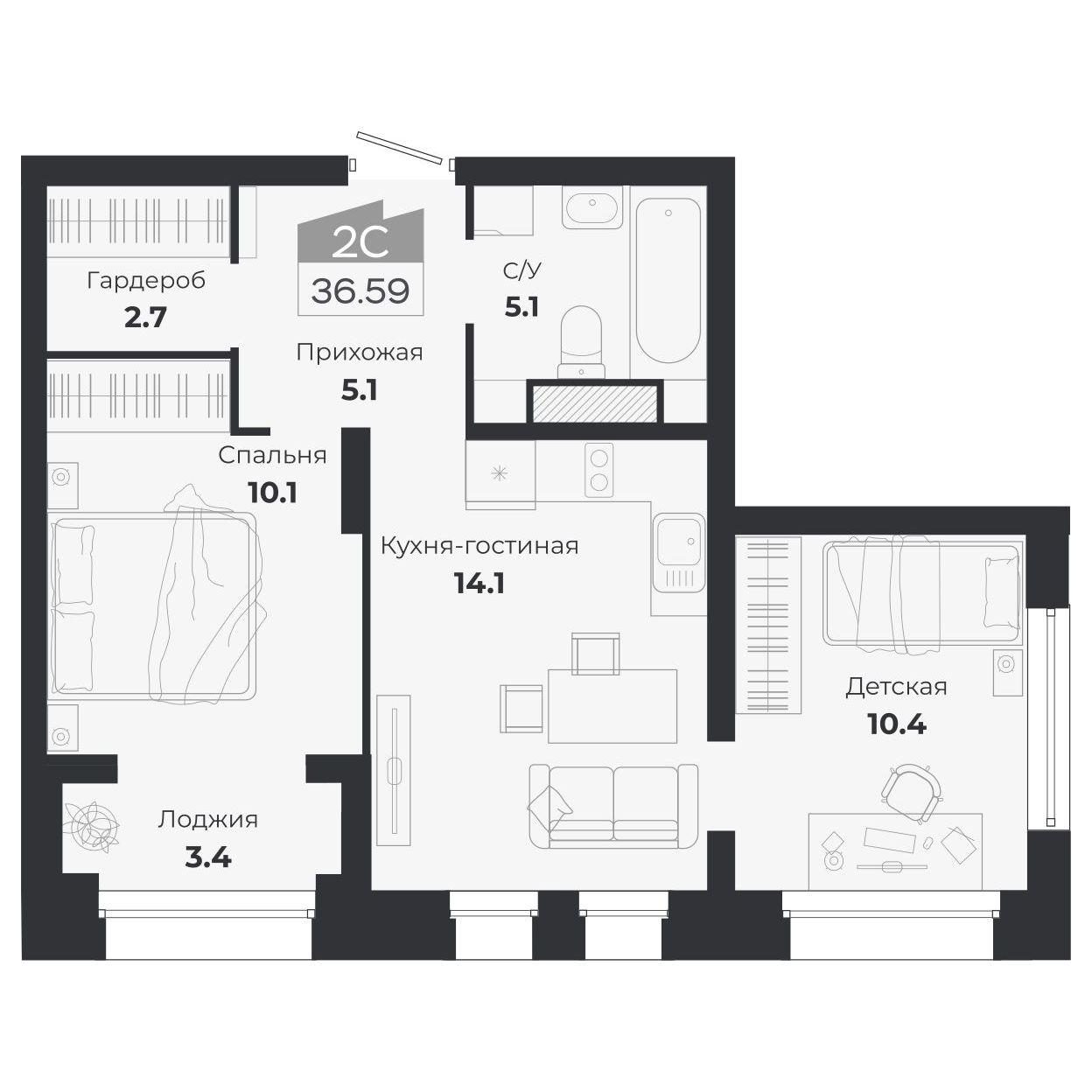 3-комнатная 49 м2 в ЖК Ясный берег корпус null этаж 15
