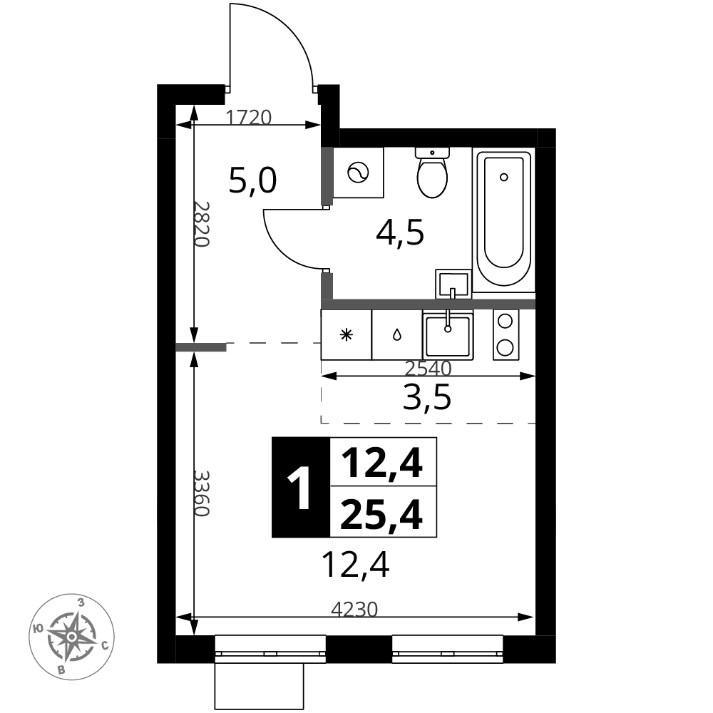 Студия 25 м2 в ЖК 1-й Ясеневский корпус null этаж 17