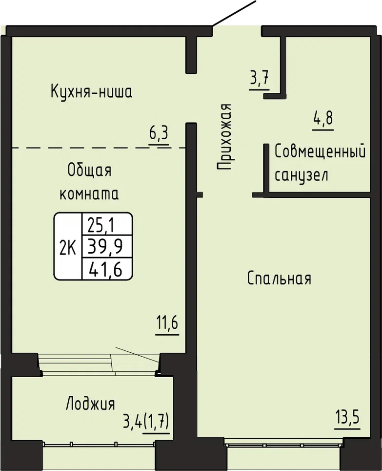 2-комнатная 41 м2 в ЖК Гренландия корпус null этаж 6