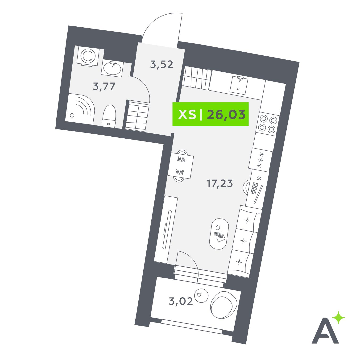 Студия 26 м2 в ЖК Аквилон Рива корпус null этаж 7