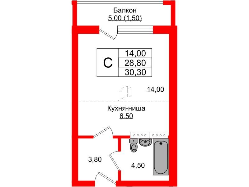 Студия 30 м2 в ЖК Теодор Кроне корпус null этаж 2