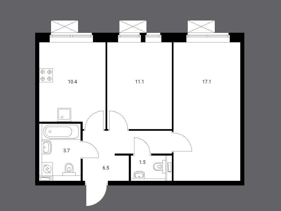 2-комнатная 50.3 м2 в ЖК undefined корпус null этаж 3