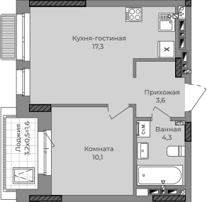 1-комнатная 38 м2 в ЖК Город-парк корпус null этаж 10