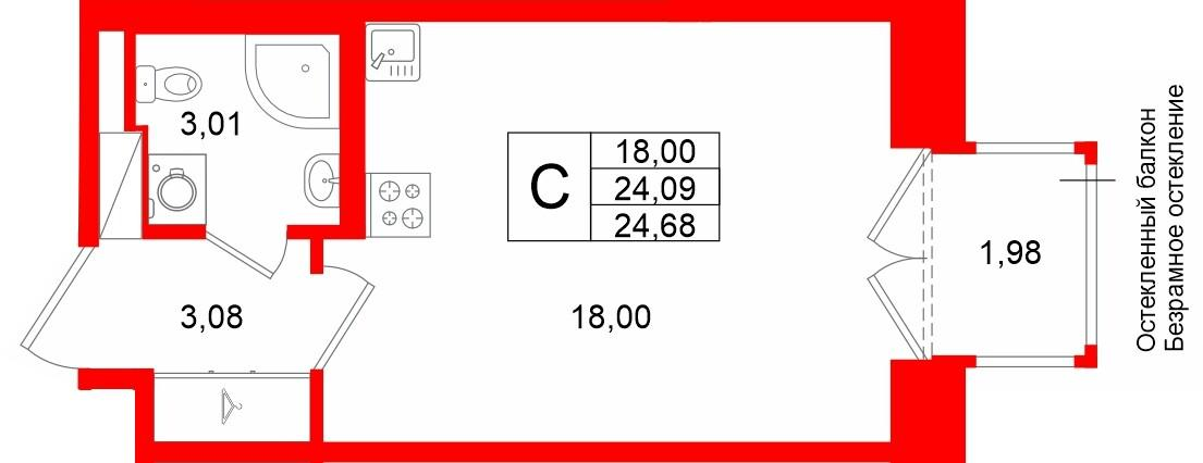 Студия 24 м2 в ЖК Аристократ корпус null этаж 3