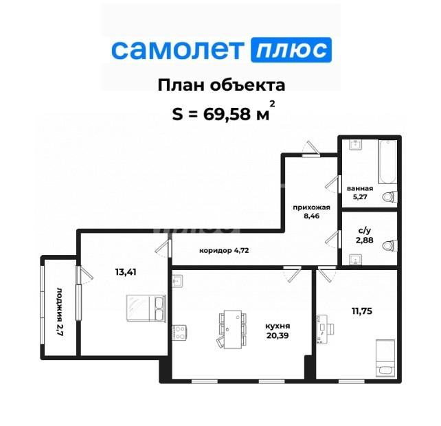 2-комнатная 69.6 м2 в ЖК undefined корпус null этаж 5
