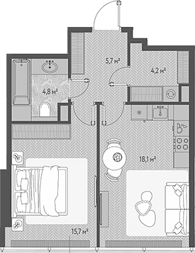 2-комнатная 48.5 м2 в ЖК undefined корпус null этаж 44